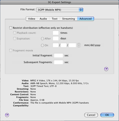PcP Encodings - 3GPP (Mobile MP4) - Advanced  Settings